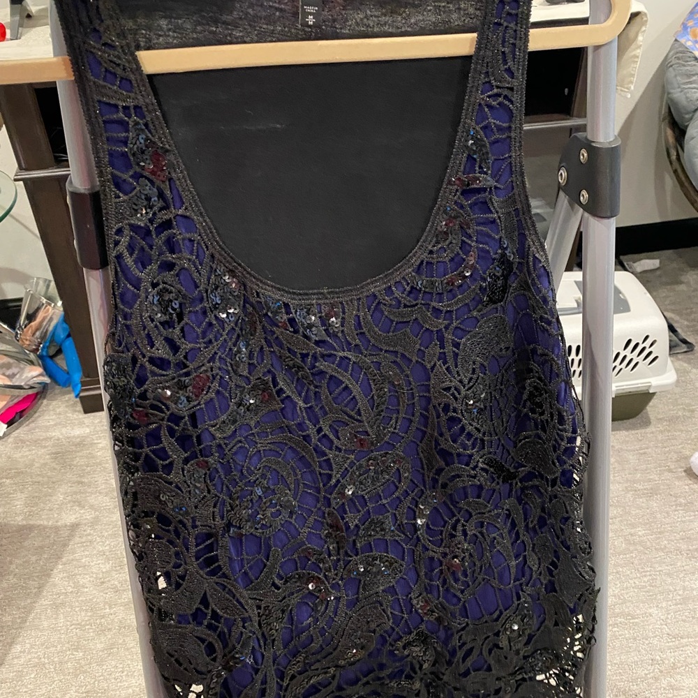 Medium, express brand. Navy and black crochet black Overlay